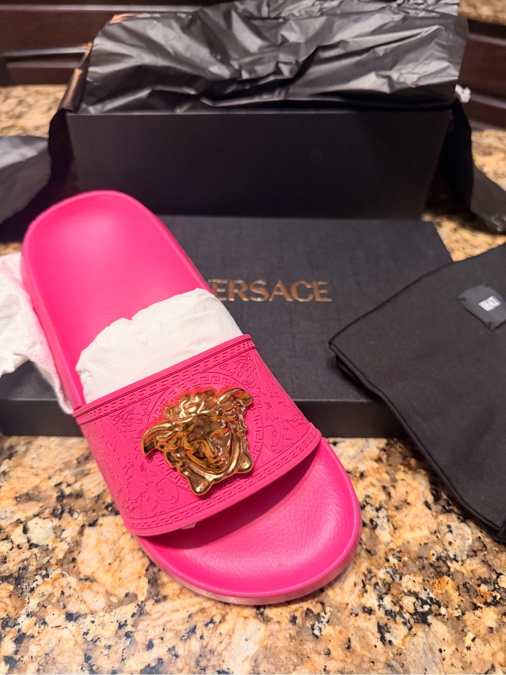 Versace Hot Pink Medusa Logo Slide Sandal